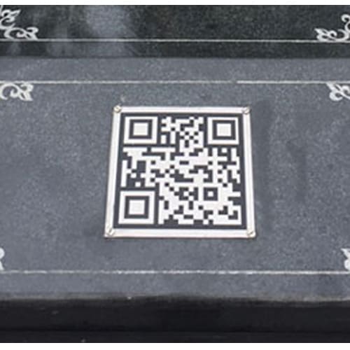 Tomb QR code plaque — scan for memorial page